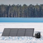EcoFlow NextGen 220W Bifacial Solar Panel - a panel on snow next to a station