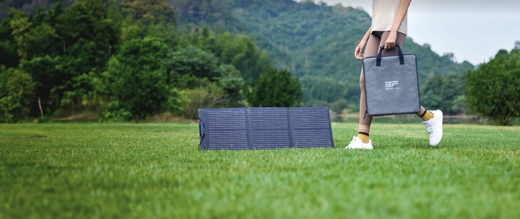 EcoFlow 60W Solar Panel - panel unfolded on the grass