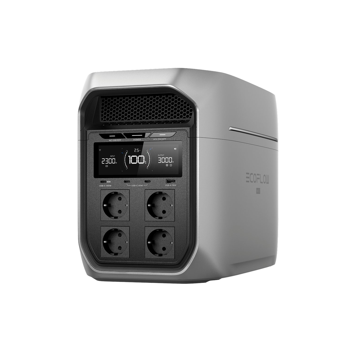 EcoFlow DELTA 3 Max — панель роз’ємів з європейськими розетками (EU Schuko)