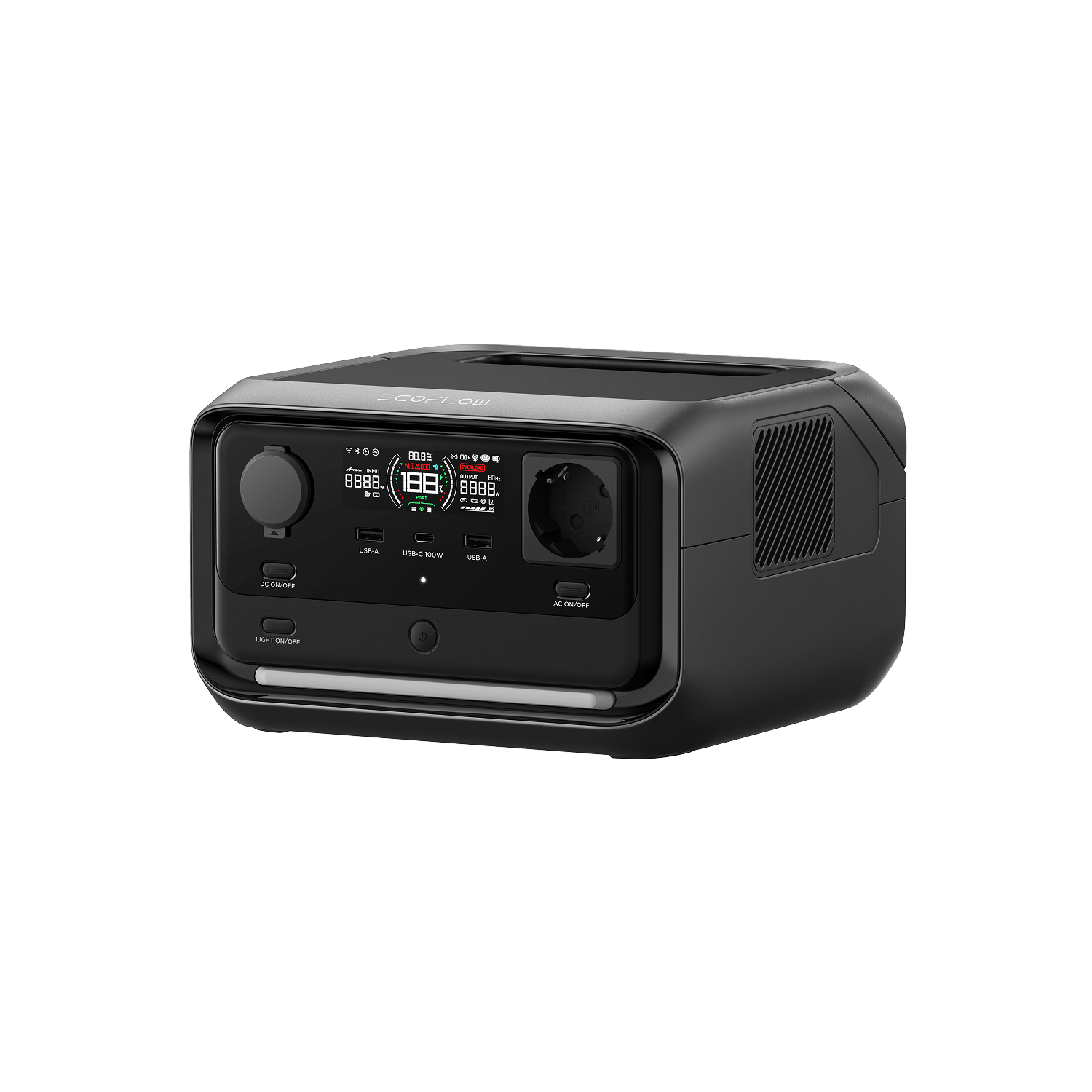 EcoFlow RIVER 3 Max — connector panel with European sockets (EU Schuko)