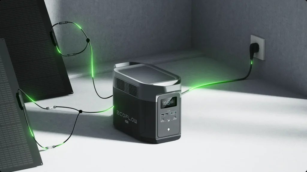 Charging EcoFlow DELTA 2 Max from a socket and solar panels at the same time
