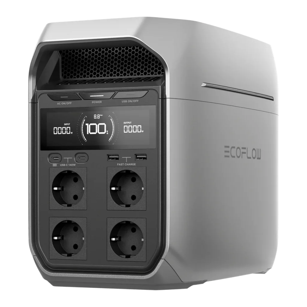Зарядная станция EcoFlow DELTA 3 Plus в серебристом корпусе с четырьмя розетками Schuko