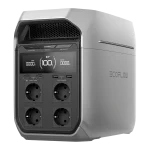 An EcoFlow DELTA 3 Plus power station in a silver case with four Schuko outlets