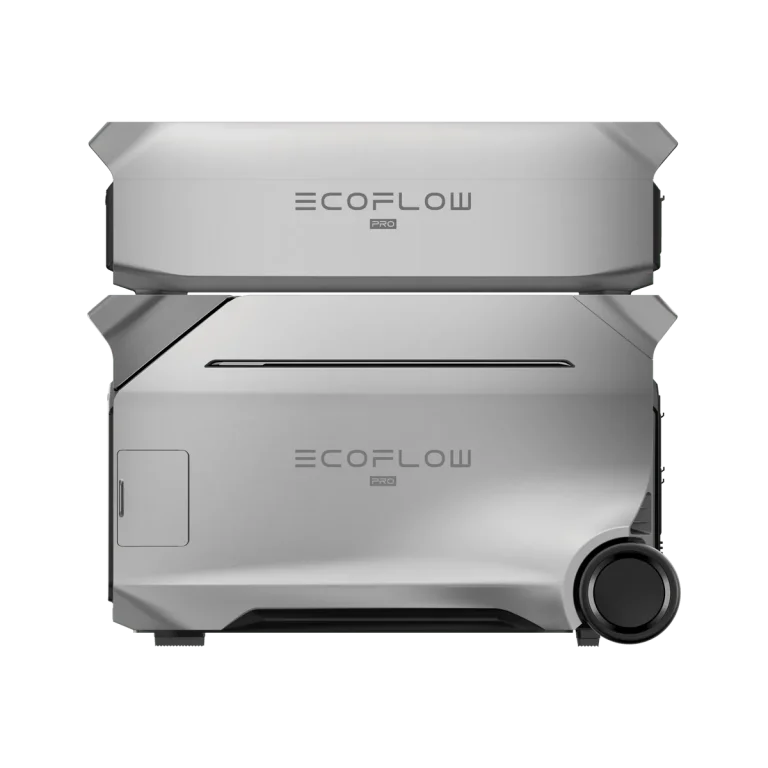 Вигляд збоку: батарея EcoFlow DELTA Pro 3 Smart Extra Battery на станції DELTA Pro 3, однакова довжина корпусів