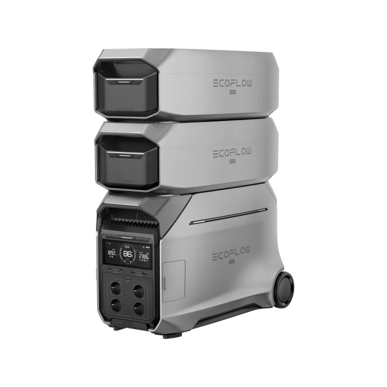 EcoFlow DELTA Pro 3 з розетками Schuko і двома батареями DELTA Pro 3 Smart Extra Battery, складеними зверху
