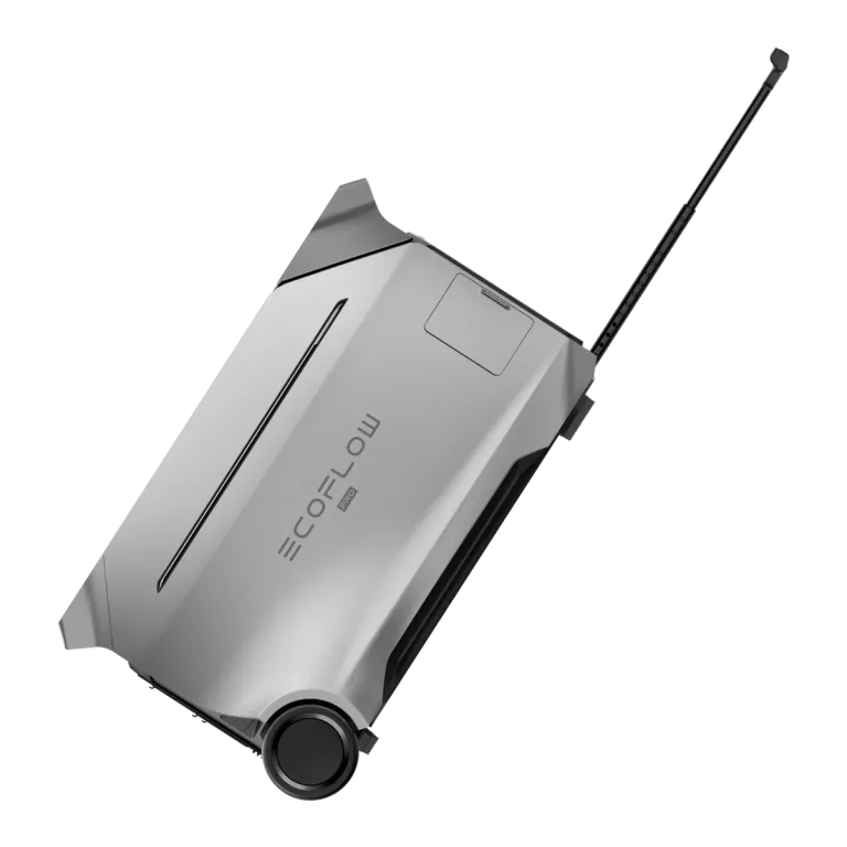 EcoFlow DELTA Pro 3 нахилена на колеса з висунутою телескопічною ручкою для перевезення