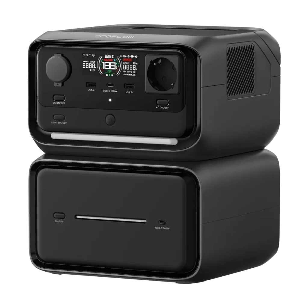 Комплект EcoFlow RIVER 3 Max Plus: станція RIVER 3 Plus, встановлена на додаткову батарею EB600