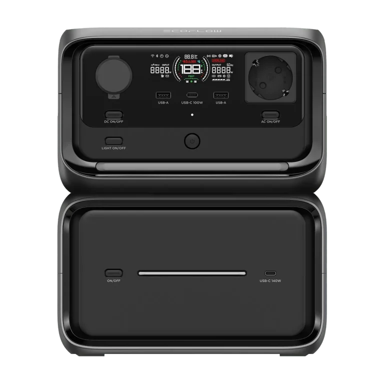 EcoFlow RIVER 3 Max Plus спереди: панель станции и батарея EB600 с собственным портом USB-C